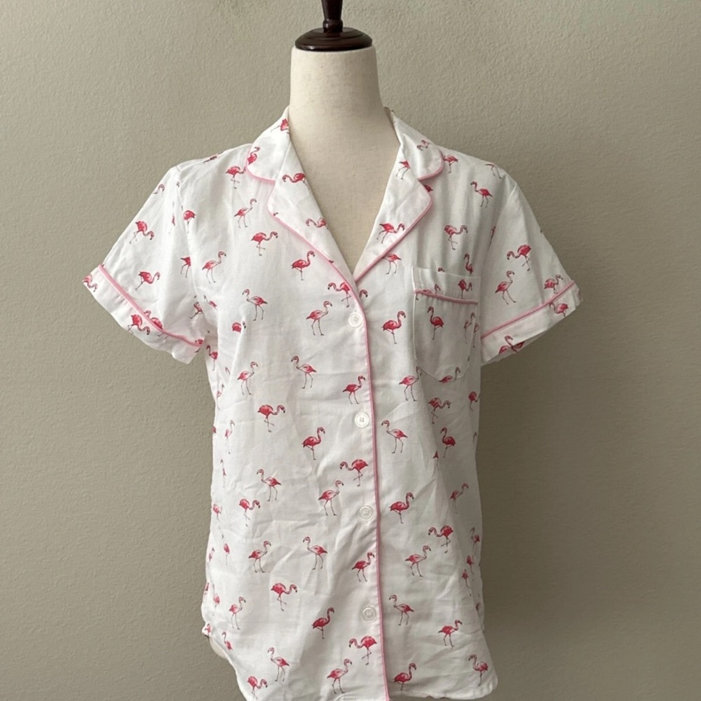 Petite Plume White Flamingo Print Pajama Top